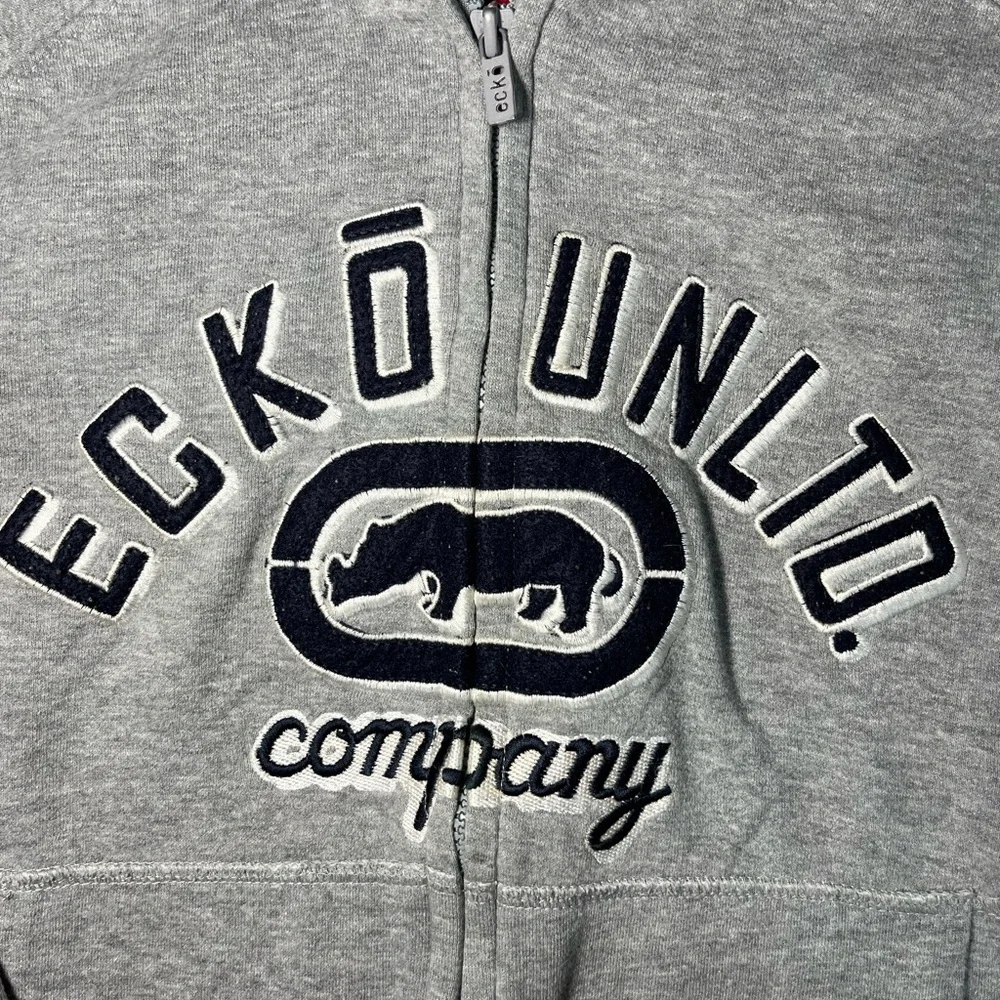 Vintage ECKO UNLTD Rhino‎ Hoodie Youth M Gray Zip Up Sweatshirt Y2K